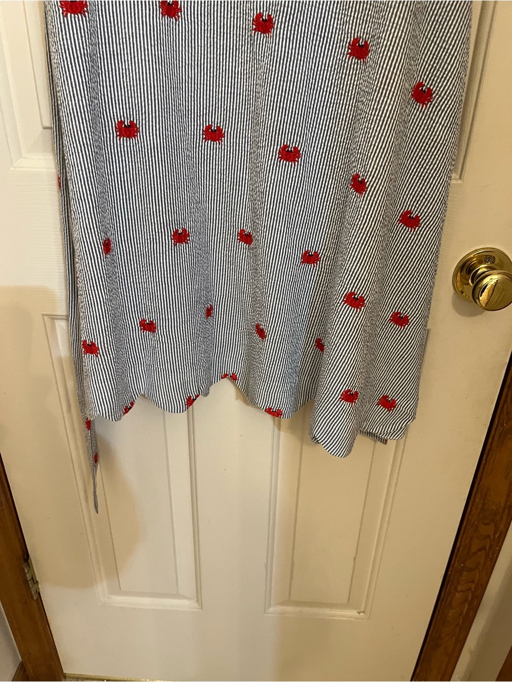 crown & ivy Navy and White Striped Sleeveless Dress with Red Crab Embroidery - Picture 7 of 7
